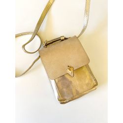 Bolsa CrossBody 2 em 1 Dourada e Off em Couro Legí... - Vila das Pratas e Semijoias 
