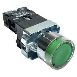 Botão Faceado Metálico Iluminado Verde 22mm 1na 22... - MAQPART