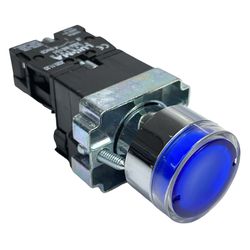 Botão Faceado Metálico Iluminado Azul 22mm 1na 220... - MAQPART