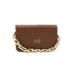 BOLSA FEMININA CORRENTE DOURADA QUADRADA MARROM-VI... - VINLENE