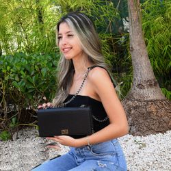 BOLSA FEMININA FESTA TRANSVERSAL GRAFITE PRETA VIN... - VINLENE