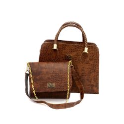 KIT DE BOLSA ESTILO BAÚ TRANSVERSAL CROCO MARROM-V... - VINLENE