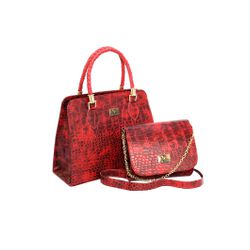 KIT DE BOLSA ESTILO BAÚ TRANSVERSAL CROCO VERMELHA... - VINLENE