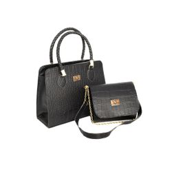 KIT BOLSA ESTILO BAÚ TRANSVERSAL CROCO PRETA-VINLE... - VINLENE