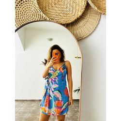 VESTIDO FARM AZUL ENVELOPE P - 3785 - Vista História Brechó