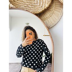 BLUSA PRETA POÁ M - 3330 - Vista História Brechó