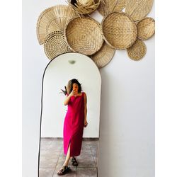 VESTIDO ROSA MIDI G - 3313 - Vista História Brechó