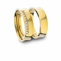 Alianças em Ouro 18K amarelo Anatômicas com Diamantes (5.00 mm de larg... - VIU GOLD