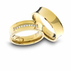 Alianças em Ouro 18K amarelo Anatômicas com Diamantes (6.00 mm de larg... - VIU GOLD