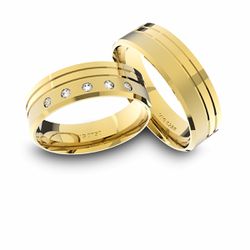 Alianças em Ouro 18K amarelo Anatômicas com Diamantes (6.00 mm de larg... - VIU GOLD