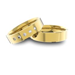 Alianças em Ouro 18K amarelo Anatômicas com Diamantes (6.00 mm de larg... - VIU GOLD