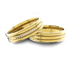 Alianças em Ouro 18K amarelo Anatômicas com Diamantes (5.00 mm de larg... - VIU GOLD