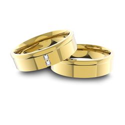 Alianças em Ouro 18K amarelo Anatômicas com Diamantes (6.00 mm de larg... - VIU GOLD