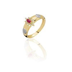 Anel de Formatura em Ouro 18k amarelo com Diamantes e Pedra Natural -... - VIU GOLD