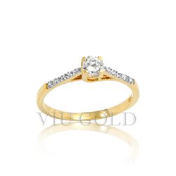 Anel solitário em ouro 18k amarelo com Diamante sintético no centro e ... - VIU GOLD