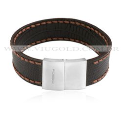 Pulseira masculina design Italiano de Couro marrom escuro com fecho em... - VIU GOLD
