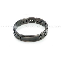 Pulseira design italiano de Aço cinza espelhado com placa - PL-026 - VIU GOLD