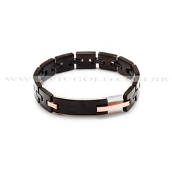 Pulseira design Italiano de Aço Plated Black e Placa com detalhe Rose ... - VIU GOLD