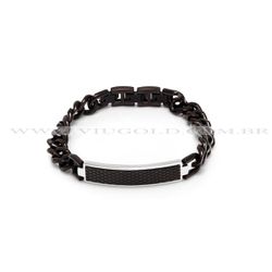 Pulseira design italiano de Aço Black com Placa e detalhe Black - PL-0... - VIU GOLD