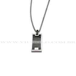 Corrente design italiano em Aço e pingente placa com detalhe black - C... - VIU GOLD
