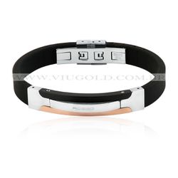 Pulseira masculina design Italiano de Aço com Silicone e detalhe Black... - VIU GOLD