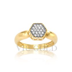 Anel Hexágono em ouro 18k amarelo e branco com Diamante sintético - AN... - VIU GOLD