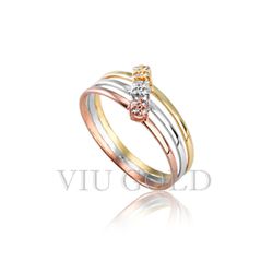 Anel em ouro 18k amarelo, branco e rose com Diamante sintético - AN-10... - VIU GOLD