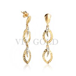 Brinco pendurado em ouro 18K amarelo com Diamante Sintético - B-083 - VIU GOLD