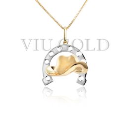 Pingente de Chapéu com Ferradura em Ouro 18k Amarelo e Branco - P-064 - VIU GOLD