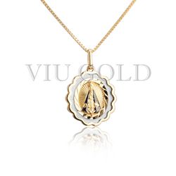 Pingente de Nossa Senhora Aparecida em Ouro 18k Amarelo e Branco com R... - VIU GOLD