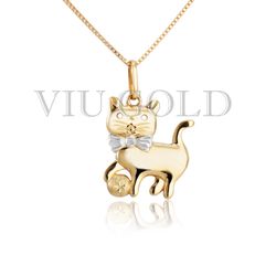 Pingente de Gatinho em Ouro 18k Amarelo e Branco - P-065 - VIU GOLD