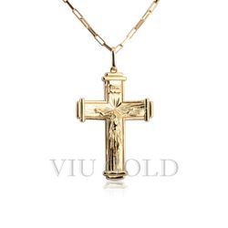 Pingente Cruz com Cristo em Ouro 18k Amarelo - P-056 - VIU GOLD