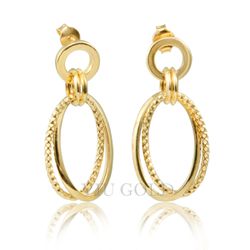 Brinco em ouro 18K amarelo com argolas ocas lisas/trabalhadas pendurad... - VIU GOLD