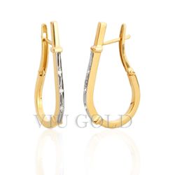 Brinco Anzol pequeno com Diamantes em ouro 18k amarelo e branco - B-00 - VIU GOLD