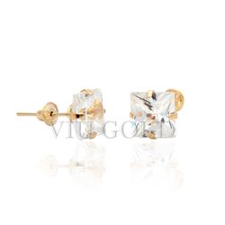 Brinco em ouro 18k amarelo com Zircônia quadrada de 5.0 mm - BI-028 - VIU GOLD