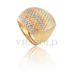 Anel quadrado trabalhado em ouro 18k amarelo, branco, e rose - AN-063 - VIU GOLD