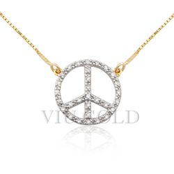 Gargantilha símbolo da Paz em ouro 18k amarelo e branco com Diamantes ... - VIU GOLD