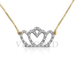 Gargantilha com Coroa em ouro 18k amarelo e branco com Diamantes - GA-... - VIU GOLD