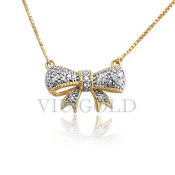 Gargantilha de Laço em ouro 18k amarelo e branco com Diamantes - GA-00... - VIU GOLD