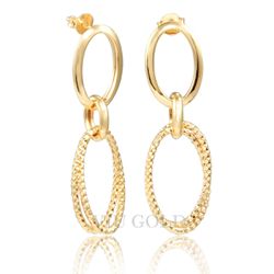 Brinco em ouro 18K amarelo com argolas ocas lisas/trabalhadas pendurad... - VIU GOLD