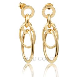 Brinco em ouro 18K amarelo com argolas ocas lisas/trabalhadas pendurad... - VIU GOLD