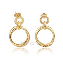 Brinco em ouro 18K amarelo com argolas ocas lisas/trabalhadas pendurad... - VIU GOLD