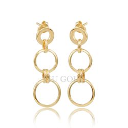 Brinco em ouro 18K amarelo com argolas ocas lisas/trabalhadas pendurad... - VIU GOLD