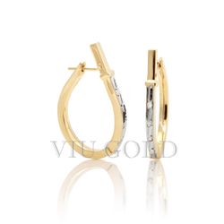 Brinco Anzol grande com Diamantes em ouro 18k amarelo e branco - B-001 - VIU GOLD