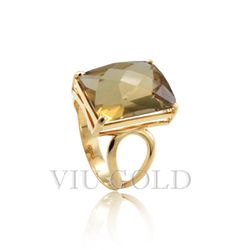 Anel em ouro 18K amarelo com Citrino retângulo - AN-092 - VIU GOLD