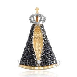 Pingente de Nossa Senhora Aparecida em Ouro 18k com Safira Azul - P-0... - VIU GOLD