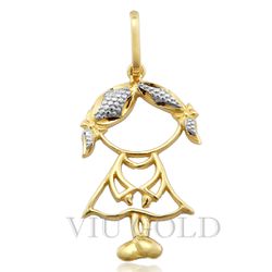 Pingente de Menina em Ouro 18k Amarelo e Branco - P-025 - VIU GOLD