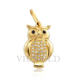 Pingente de Coruja em Ouro 18k Amarelo com Safira Azul e Diamantes - P... - VIU GOLD