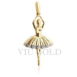 Pingente Bailarina em Ouro 18k Amarelo com Diamantes - P-051 - VIU GOLD