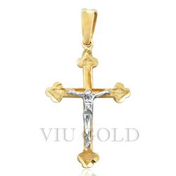 Pingente de Cruz em Ouro Amarelo 18k com Cristo em Ouro Branco 18k - P... - VIU GOLD